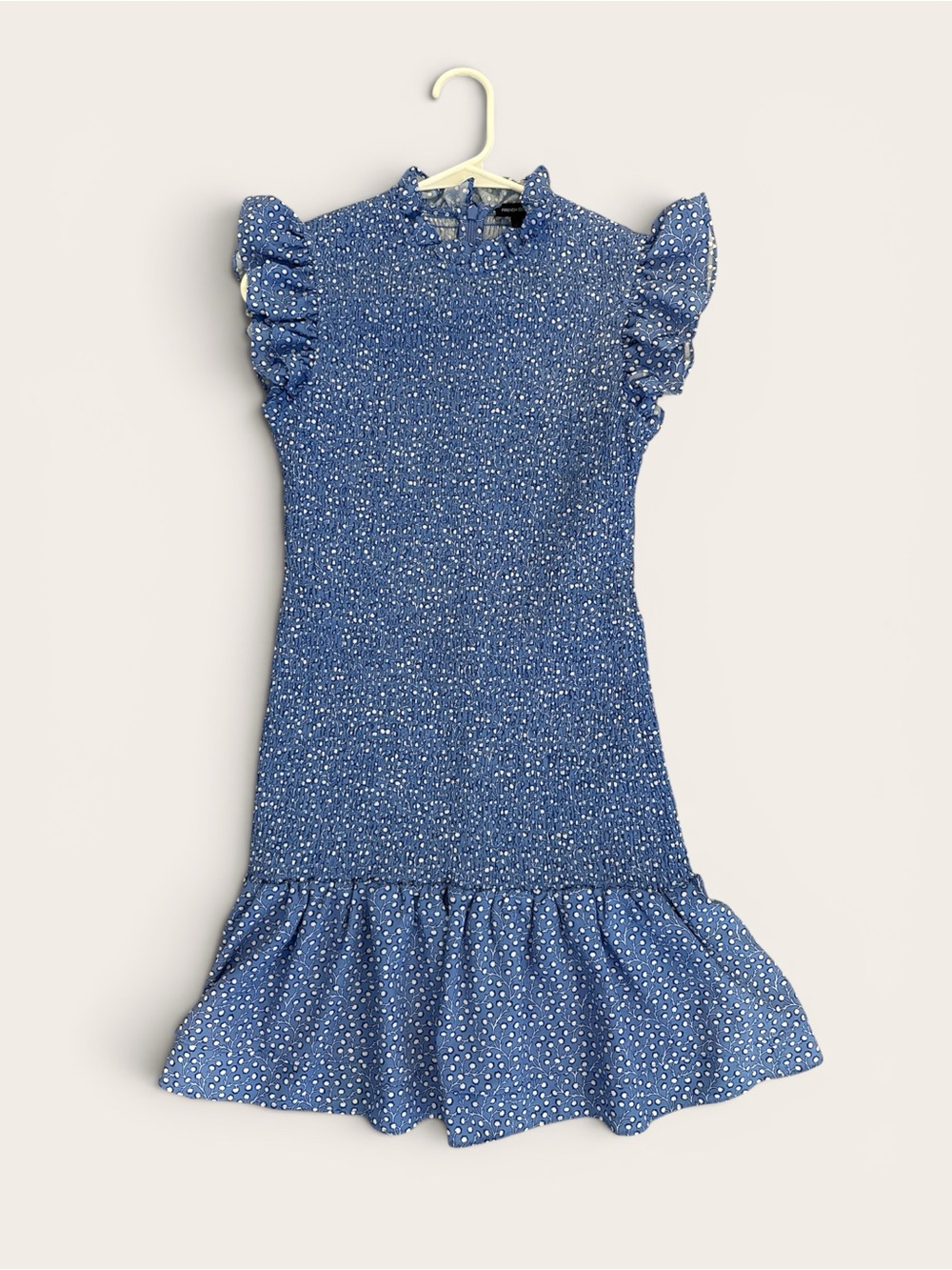 French Connection Blue Smocked Mini Dress